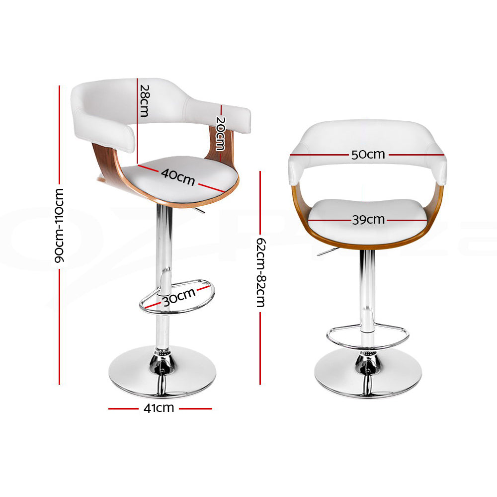 Coastal Charm 2x Bar Stools Gas Lift Leather w/Armrest White
