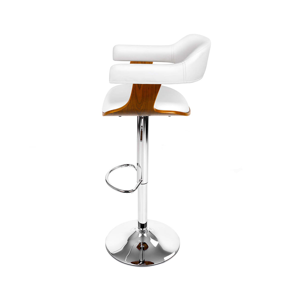 Coastal Charm 2x Bar Stools Gas Lift Leather w/Armrest White