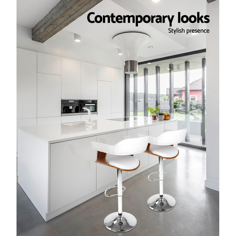 Coastal Charm 2x Bar Stools Gas Lift Leather w/Armrest White