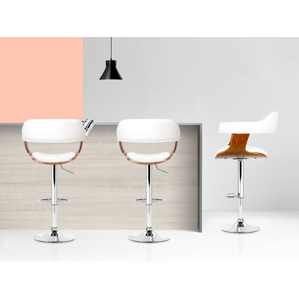 Coastal Charm 2x Bar Stools Gas Lift Leather w/Armrest White