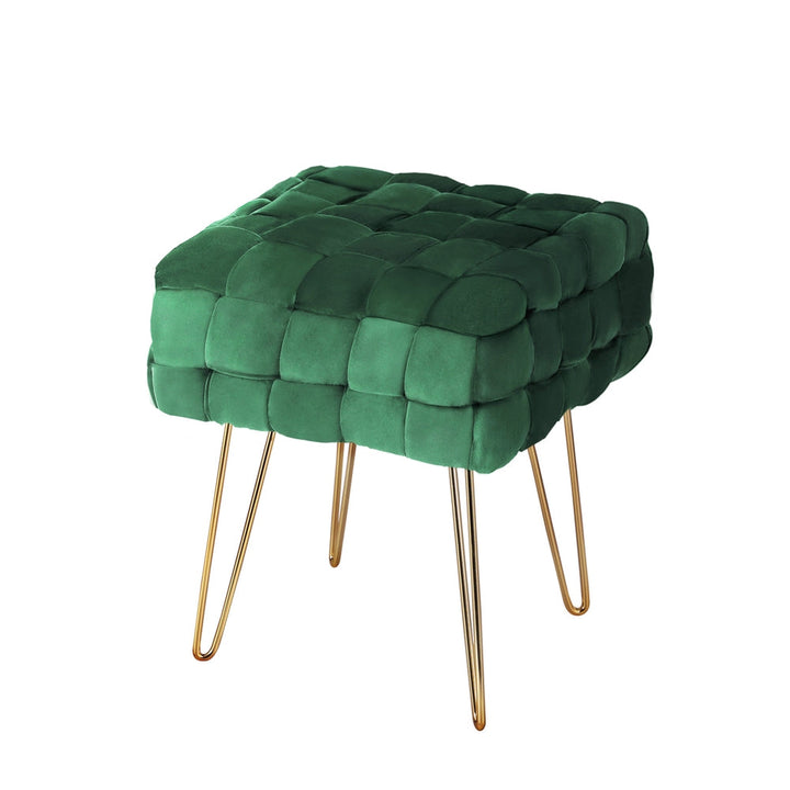 Coastal Charm Ottoman Foot Stool Woven Velvet Green
