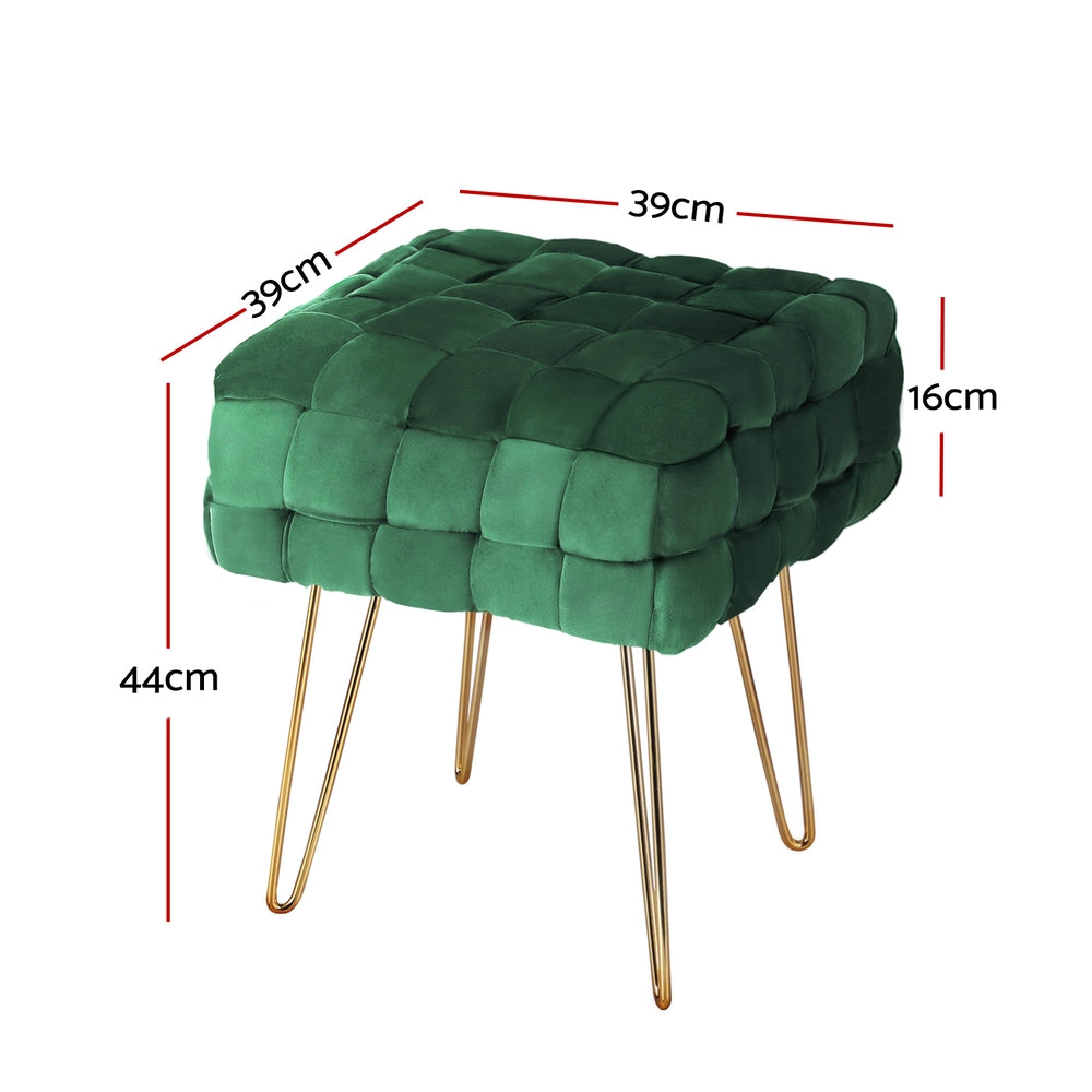 Coastal Charm Ottoman Foot Stool Woven Velvet Green