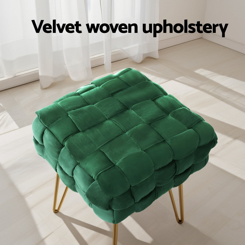 Coastal Charm Ottoman Foot Stool Woven Velvet Green