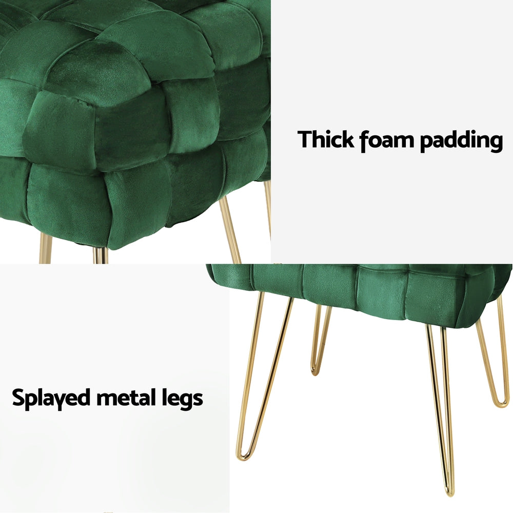 Coastal Charm Ottoman Foot Stool Woven Velvet Green