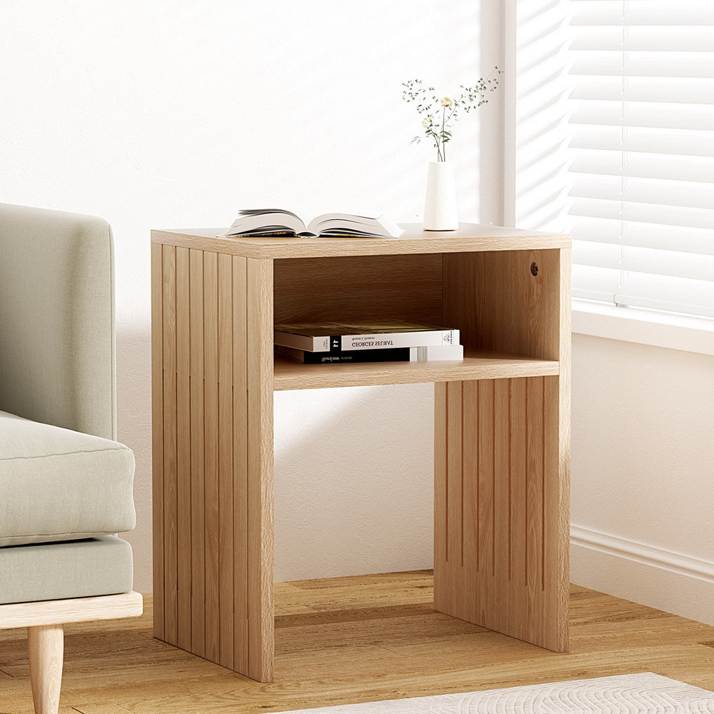 Coastal Charm - Artiss Coffee Table Storage Shelf Fluted Side Pine