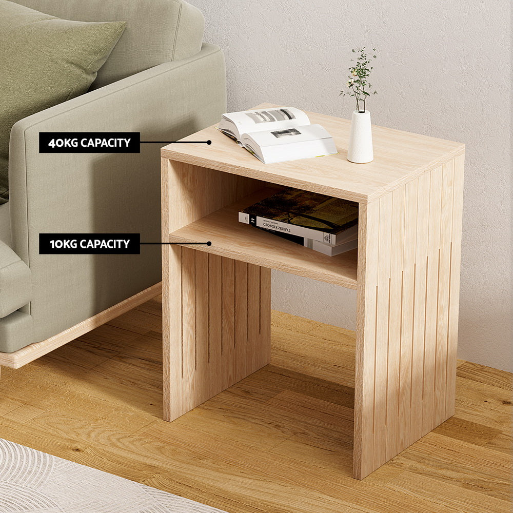 Coastal Charm - Artiss Coffee Table Storage Shelf Fluted Side Pine