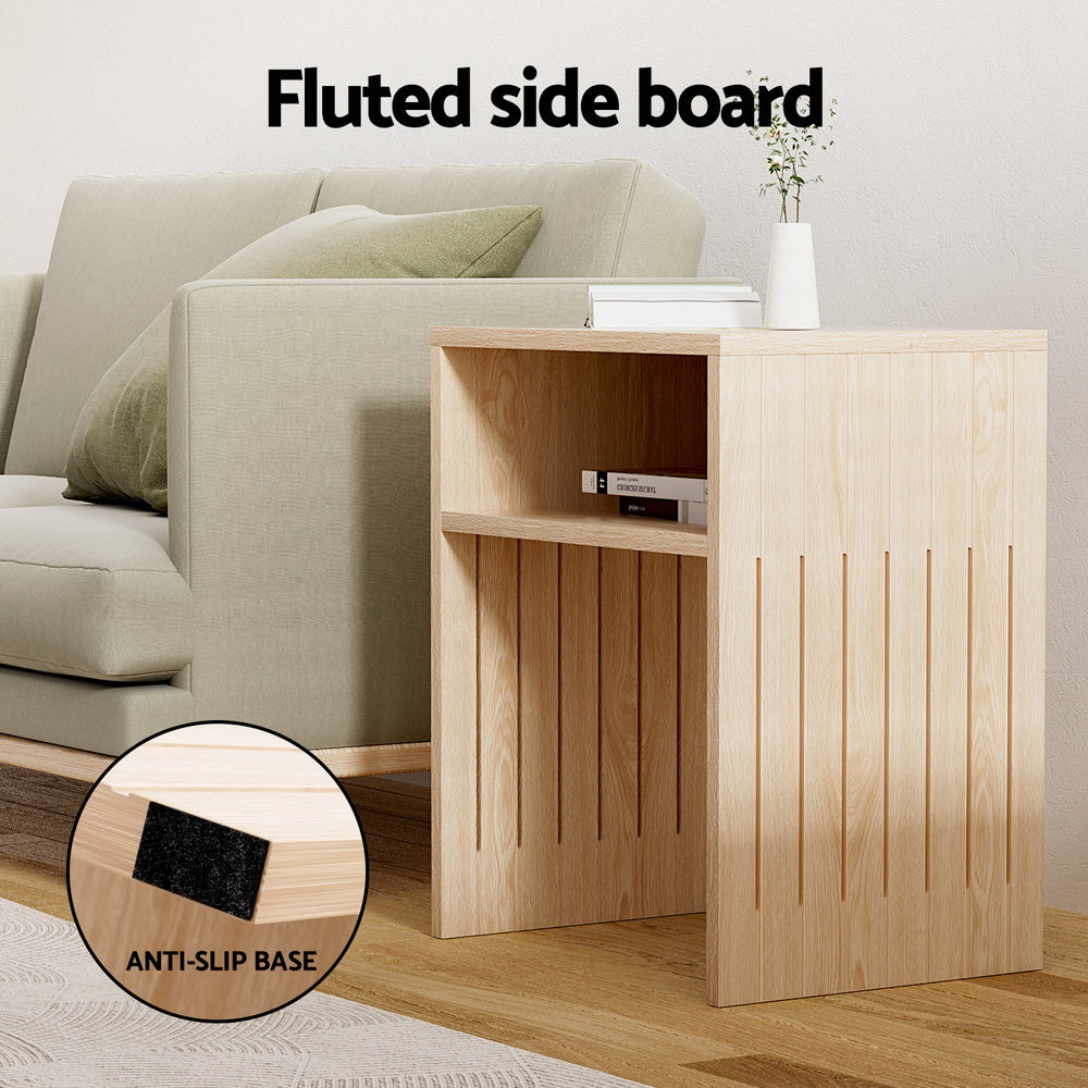 Coastal Charm - Artiss Coffee Table Storage Shelf Fluted Side Pine