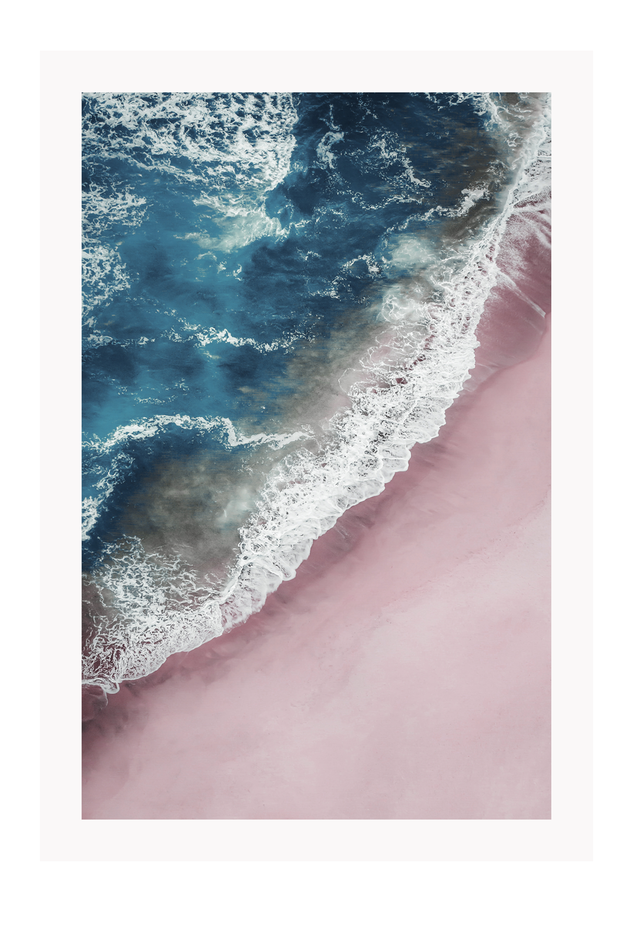 Ocean blue print white wash waves pink sand portrait 