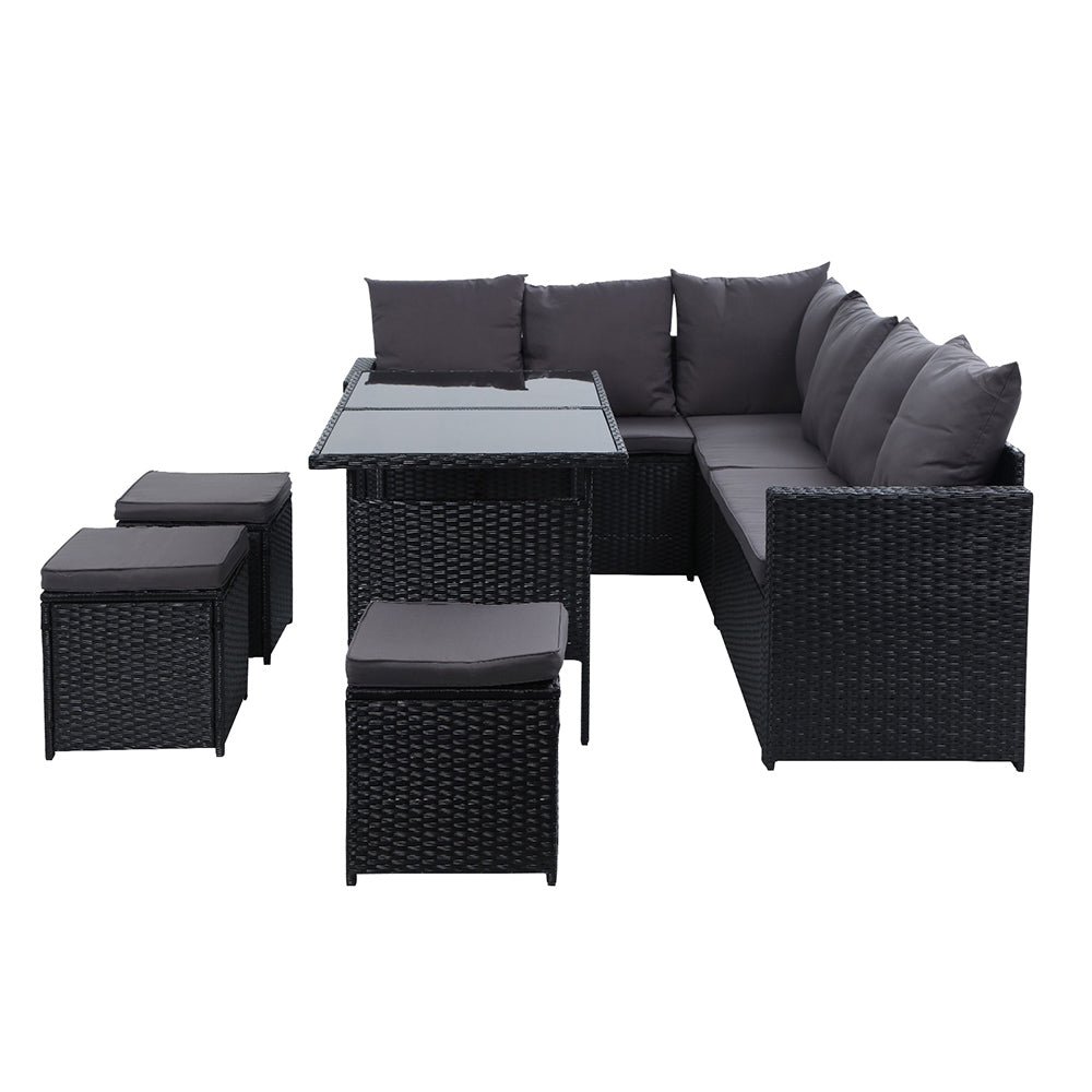 9 Seate Outdoor Furniture Dining Setting Sofa Set Lounge Wicker  Black