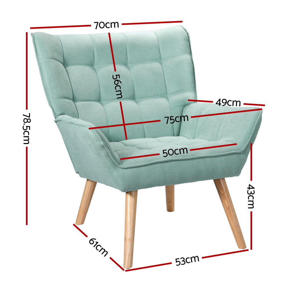Coastal Charm Armchair Lounge Chair Accent Chairs Sofa Linen Fabric Cushion Seat Blue