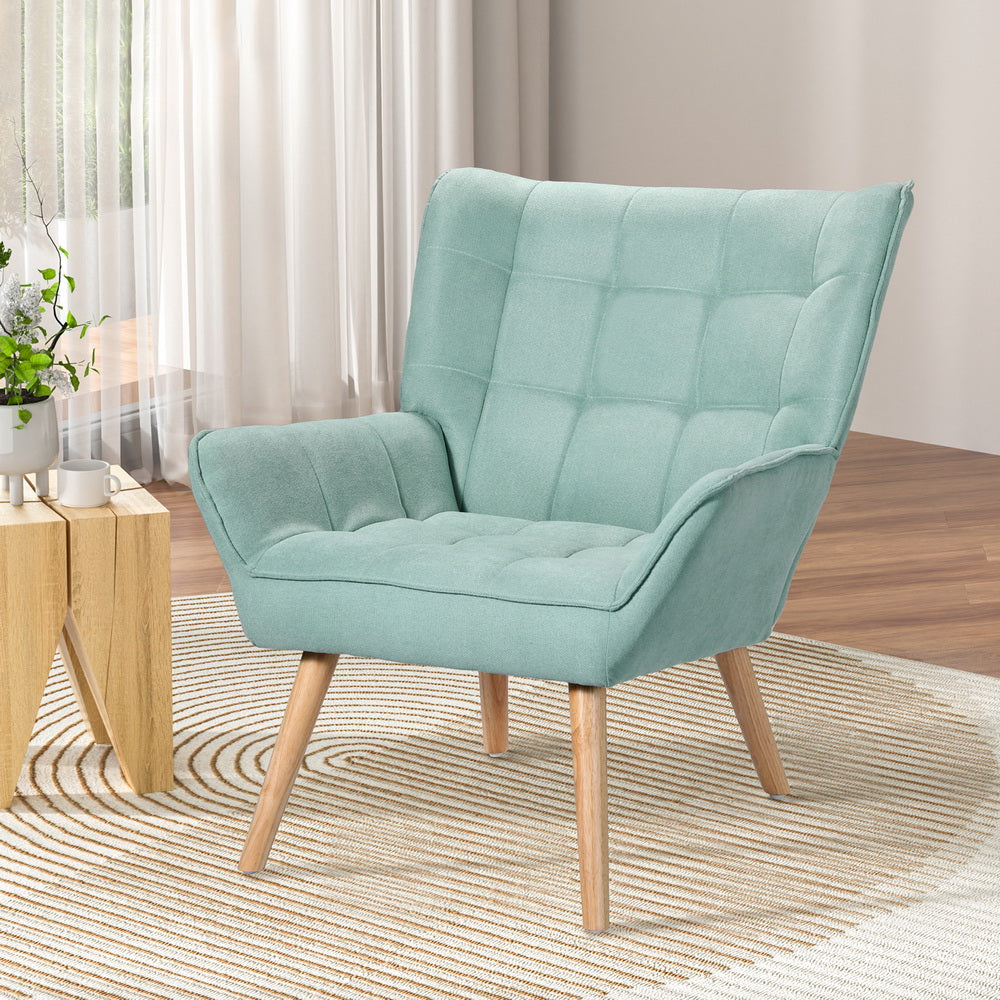 Coastal Charm Armchair Lounge Chair Accent Chairs Sofa Linen Fabric Cushion Seat Blue