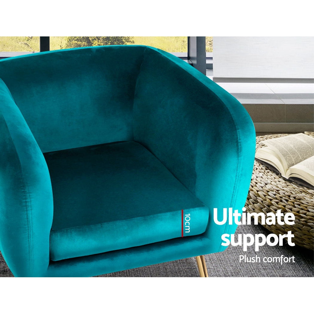 Coastal Charm Armchair Lounge Sofa Arm Chair Accent Chairs Armchairs Couch Velvet Green