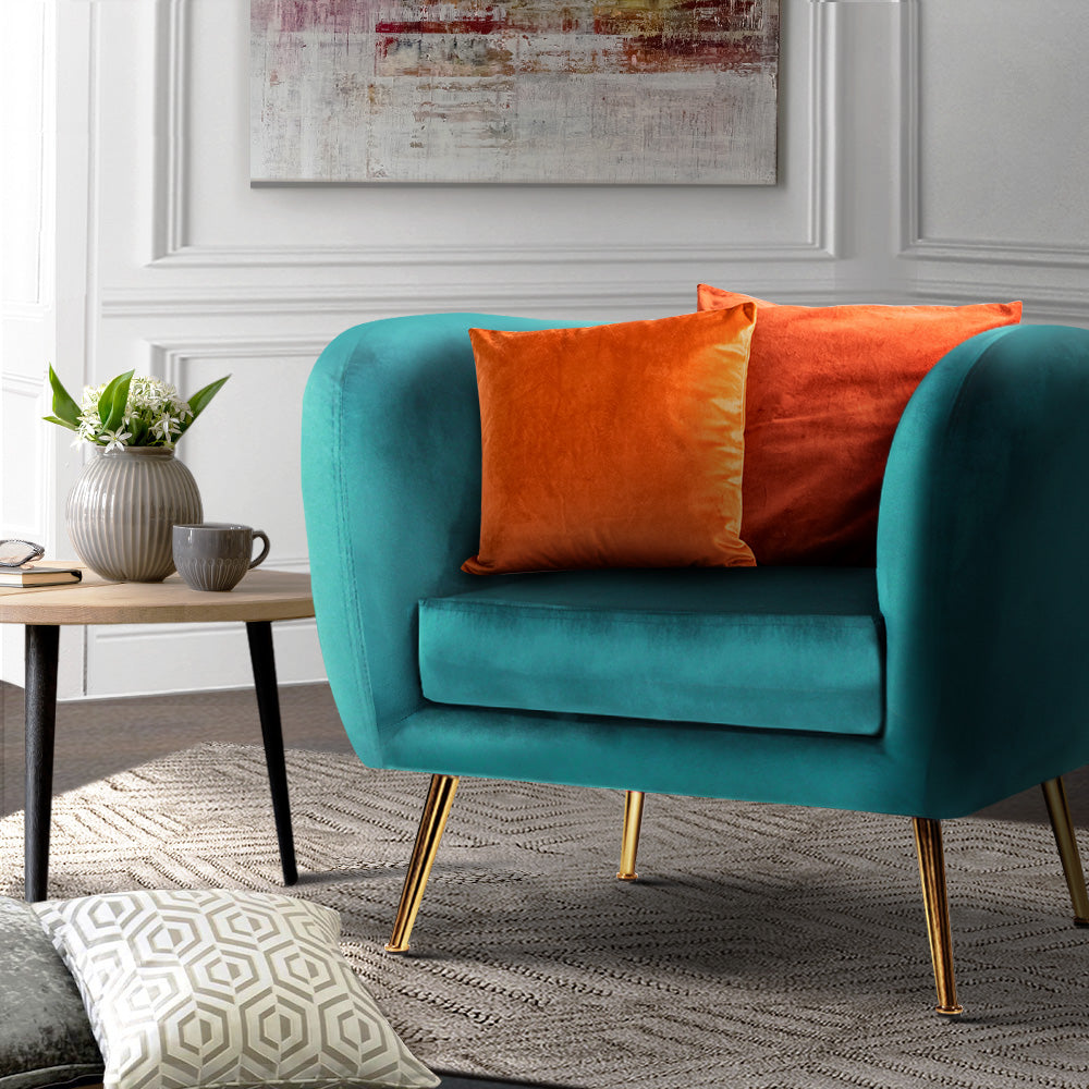 Coastal Charm Armchair Lounge Sofa Arm Chair Accent Chairs Armchairs Couch Velvet Green