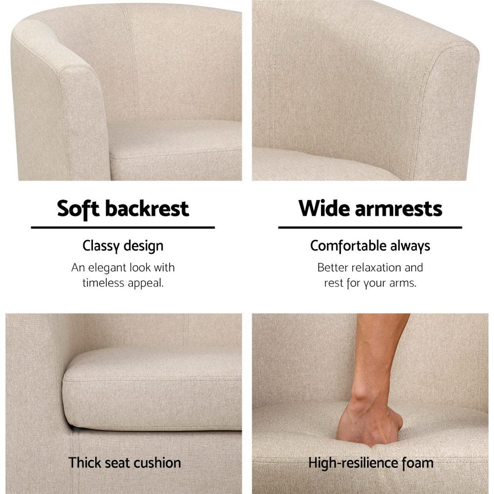 Coastal Charm Armchair Lounge Chair Tub Accent Armchairs Fabric Sofa Chairs Beige