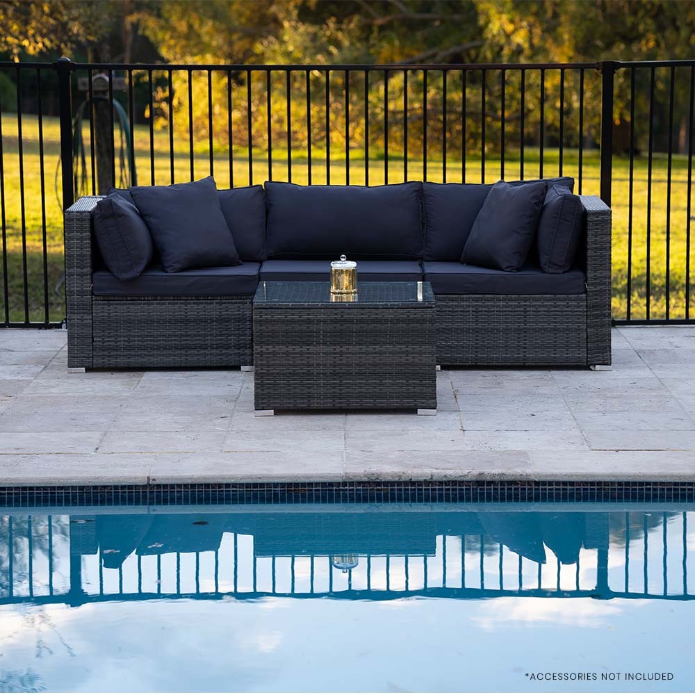 4 Piece 3 Seater Modular Outdoor Lounge Setting incl. Coffee Table, Grey