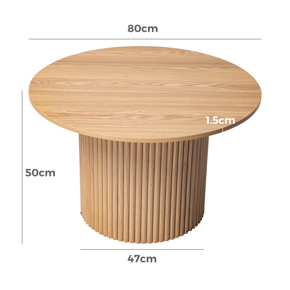 Coastal Charm - Luxe Ribbed Round Coffee Table Wooden
