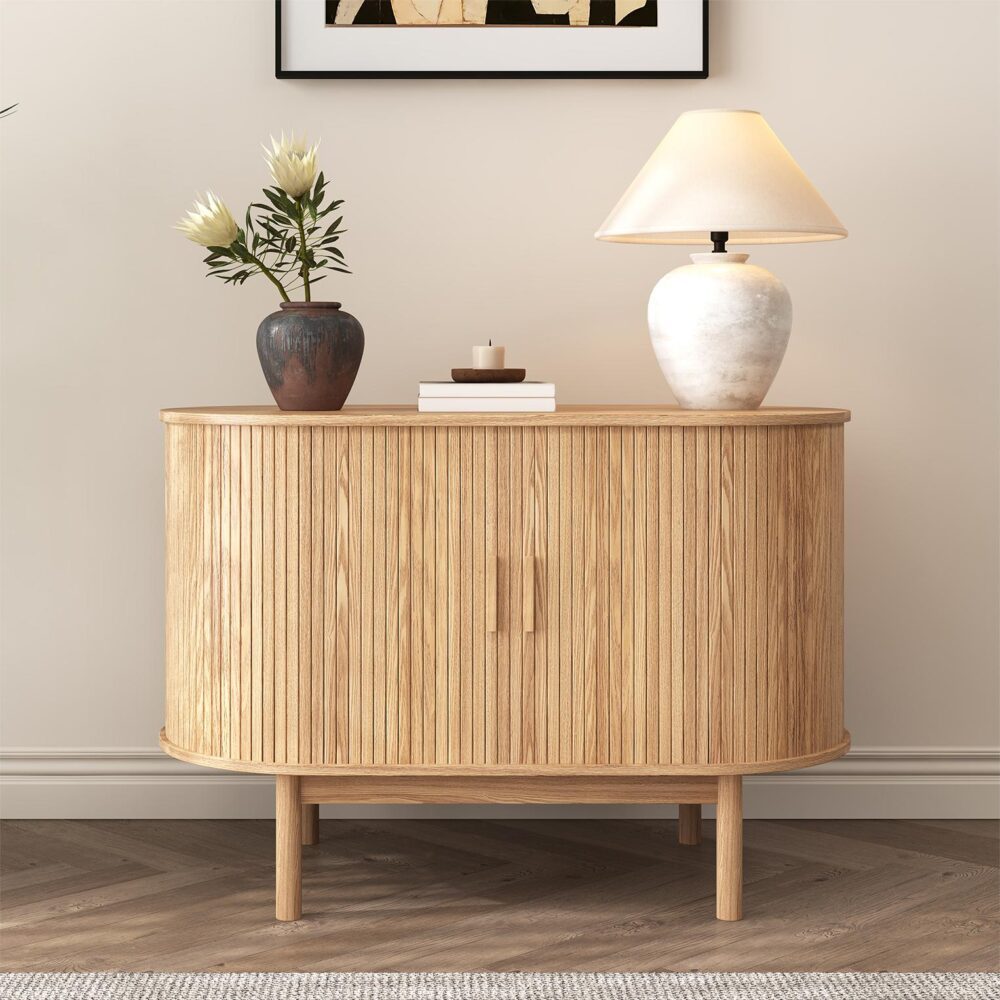 Coastal Charm - Natural Wood Ribbed Sideboard Cabinet