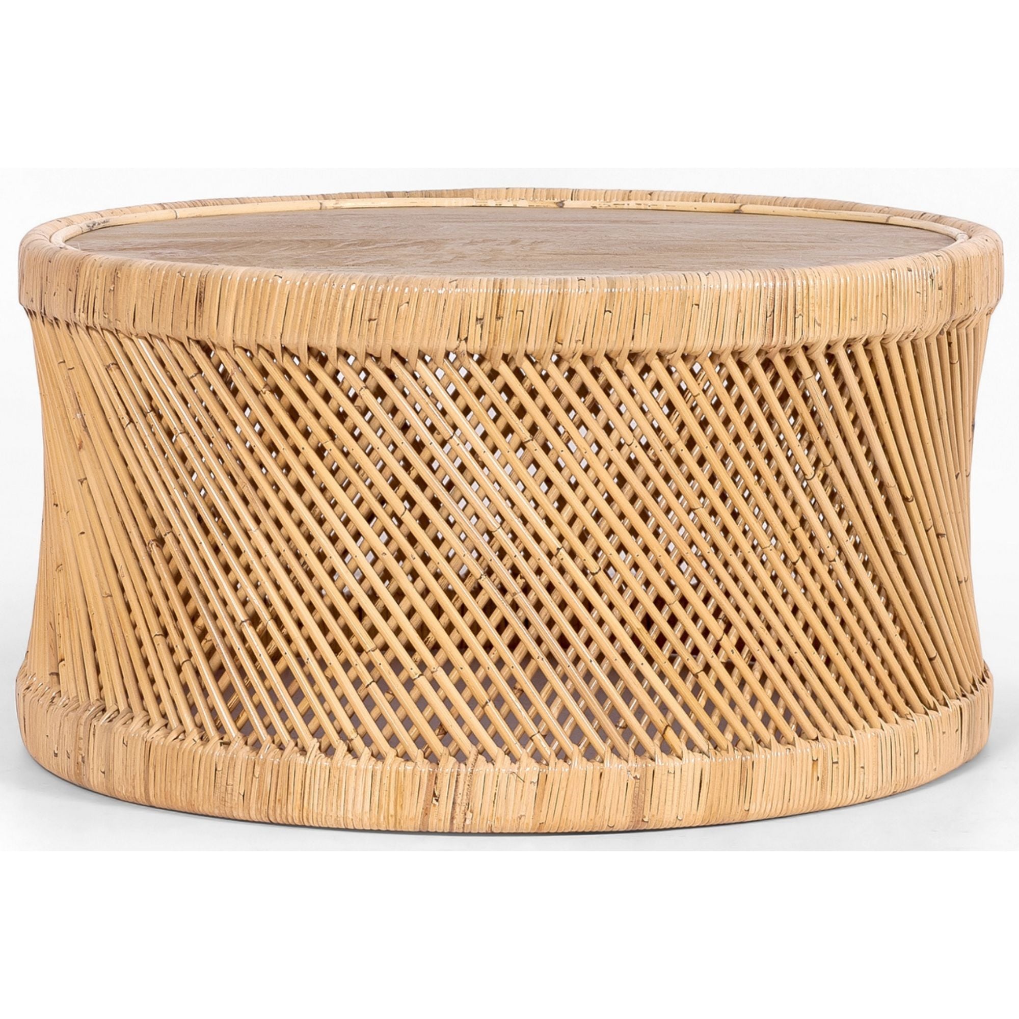 Coastal Charm - Freesia 80cm Round Coffee Table Mango Wood Top Rattan Frame - Natural