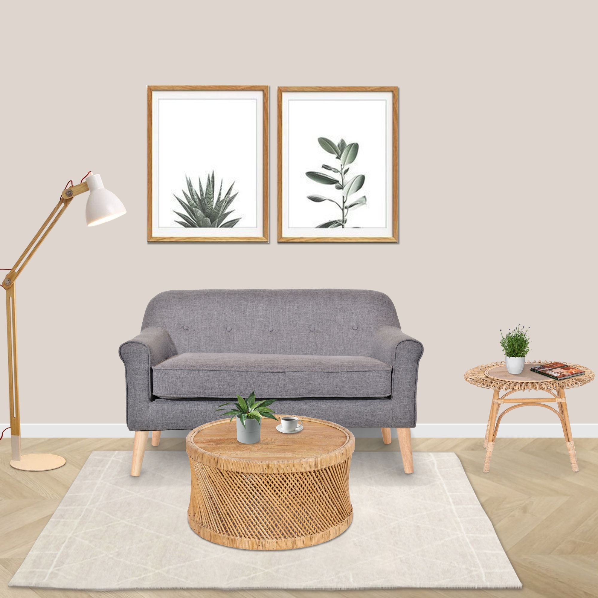 Coastal Charm - Freesia 80cm Round Coffee Table Mango Wood Top Rattan Frame - Natural