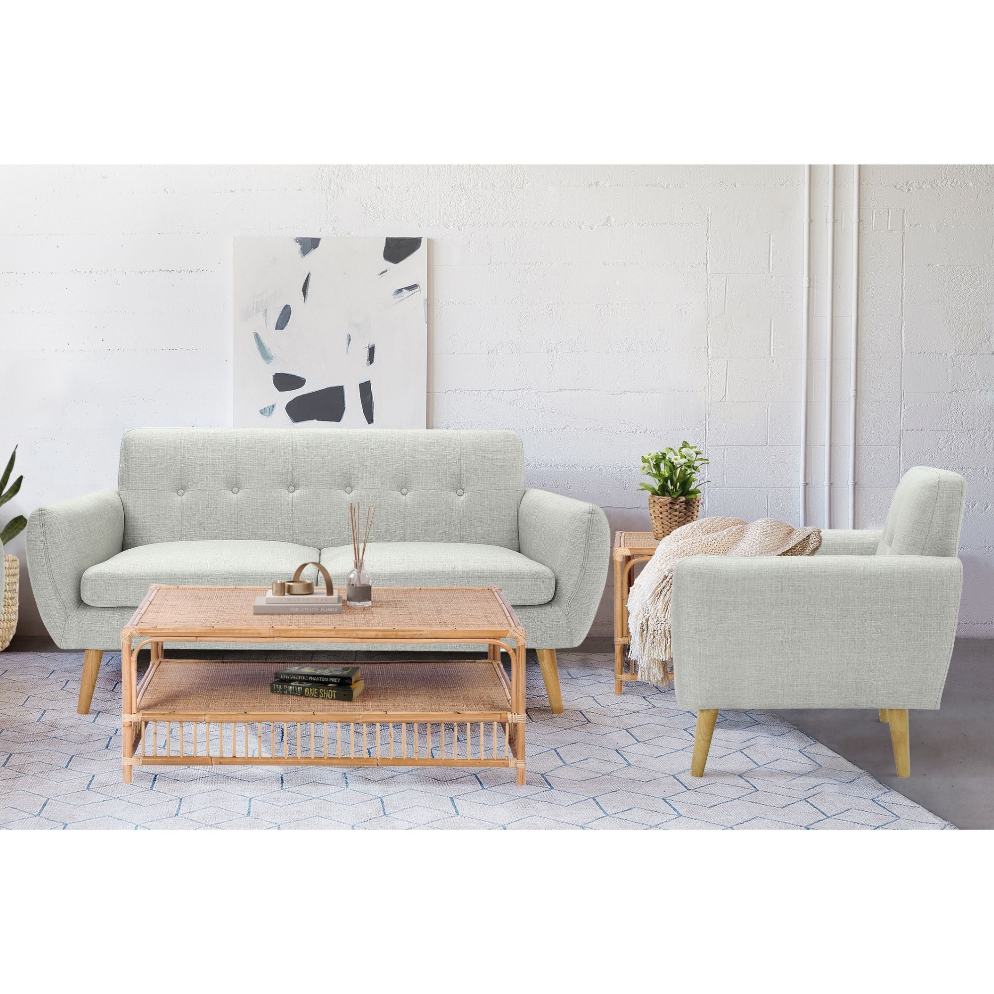 Coastal Charm - Earthy 110cm Rattan Cane Coffee Table - Natural