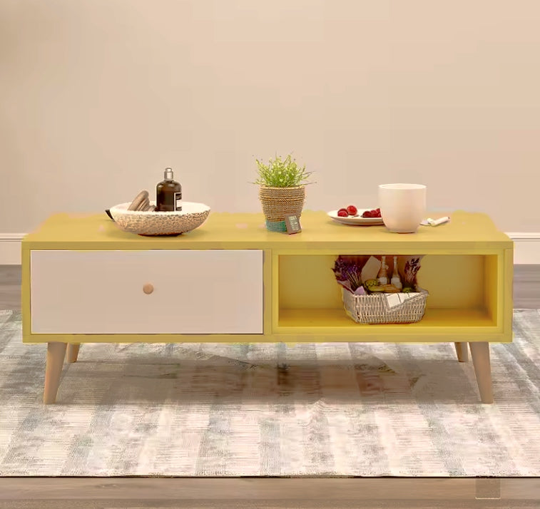 Coastal Charm - NNECN Coffee Table with Storage Drawer and Open Shelf