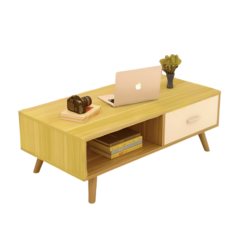 Coastal Charm - NNECN Coffee Table with Storage Drawer and Open Shelf